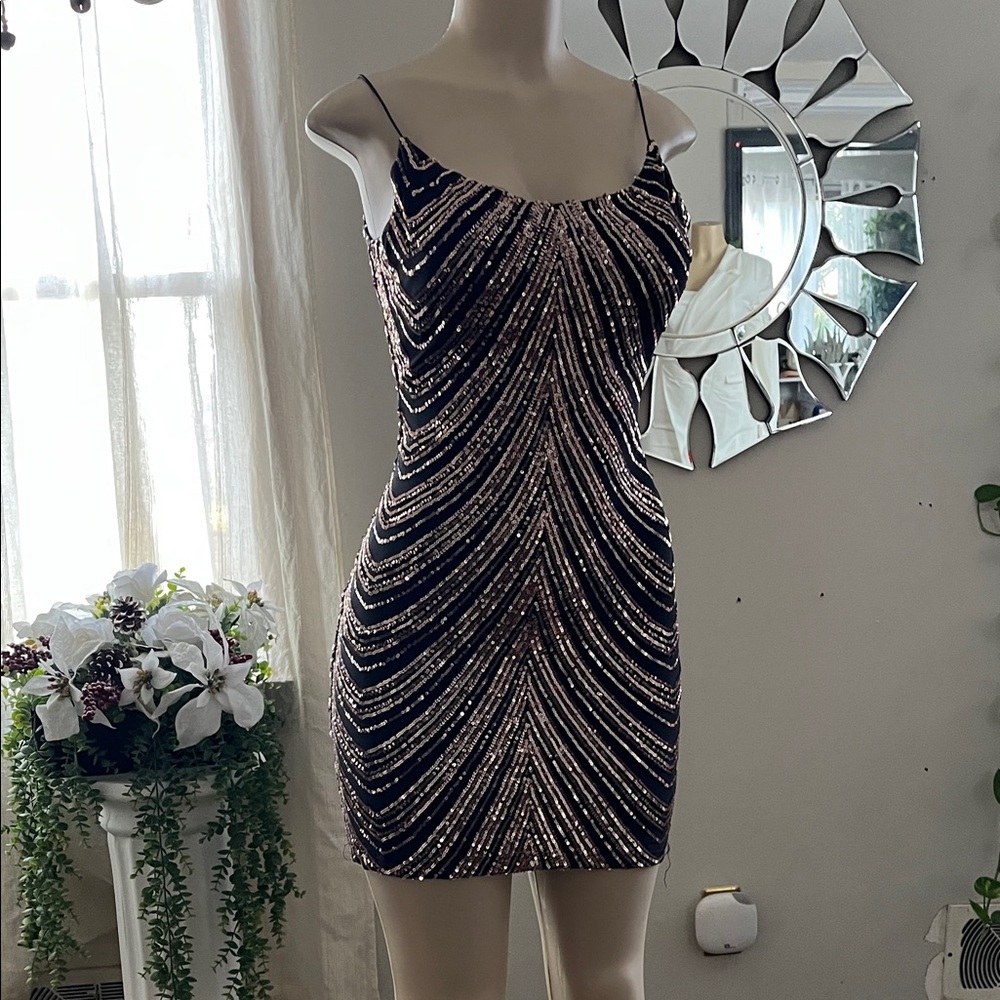 Sequin Striped Mini Dress